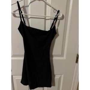 Edikted Black Shimmer Cut Out Back Mini Dress Women XS Square Neck Bodycon Sexy